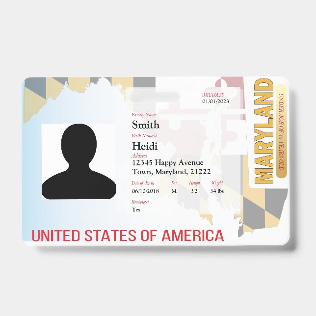 CREATIVE Child ID- Maryland Flag Badge (Front)