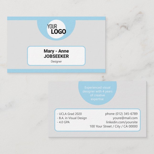 Creative Classic Job Seeker Grey Blue Frame Logo Business Card (Front/Back)