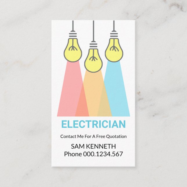 Creative Colorful Light Bulb Lighting Electrician Business Card (Front)