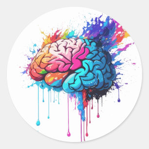 Creative Colourful Brain Splash Artwork Classic Round Sticker