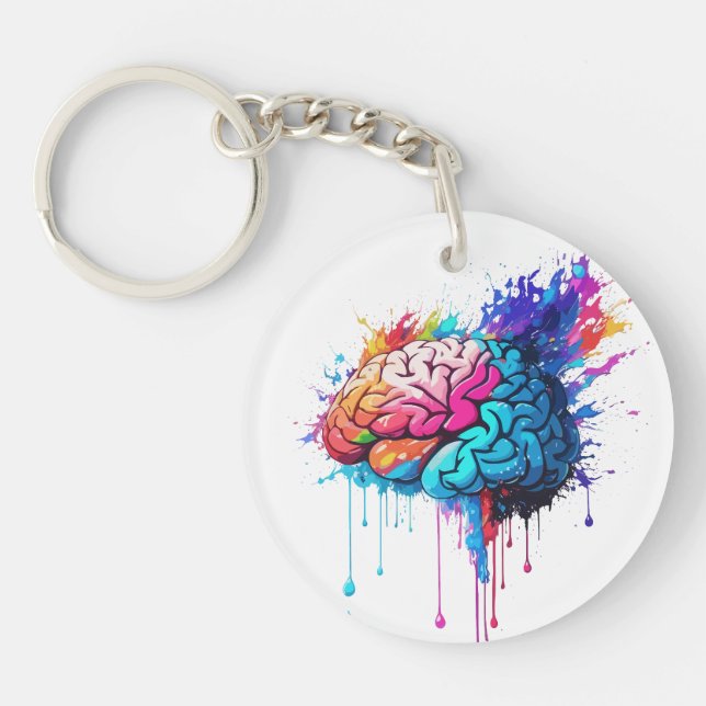 Creative Colourful Brain Splash Artwork Keychain (Front)