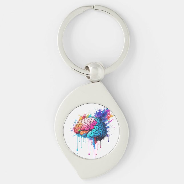 Creative Colourful Brain Splash Artwork Keychain (Front)
