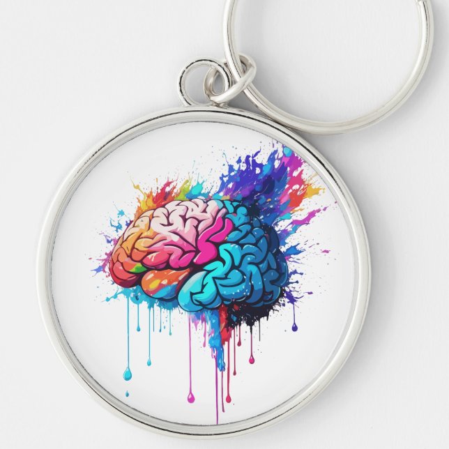 Creative Colourful Brain Splash Artwork Keychain (Front)