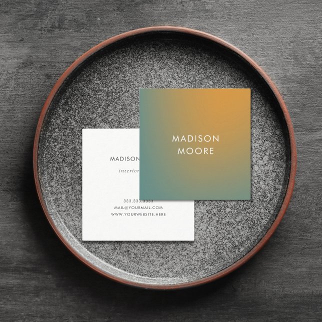 Creative Colourful Mint Green Orange Gradient Ombr Square Business Card (Creator Uploaded)