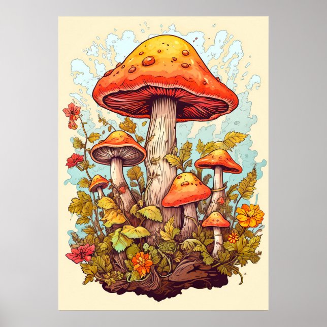 Creative Colourful Mushroom Collage Poster (Front)