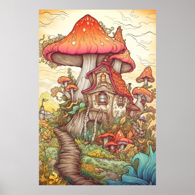Creative Colourful Psychedelic Mushroom Art Poster (Front)