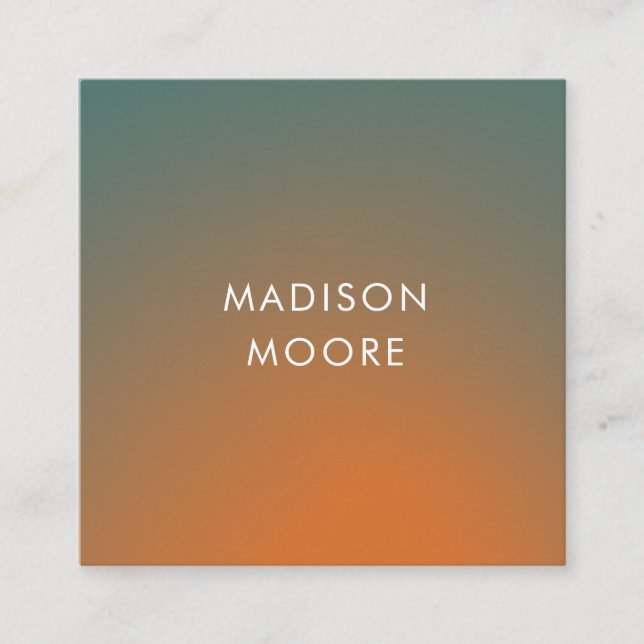 Creative Colourful Teal Orange Gradient Ombré  Square Business Card (Front)