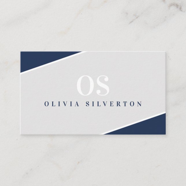 CREATIVE CORNERS classy monogram navy grey white Business Card (Front)