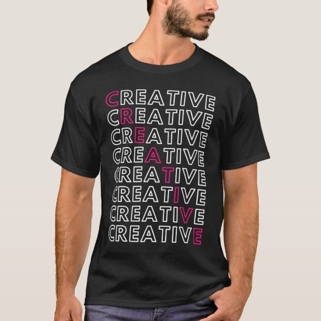 Creative Crossword Box with Pink and White Letters T-Shirt (Front)