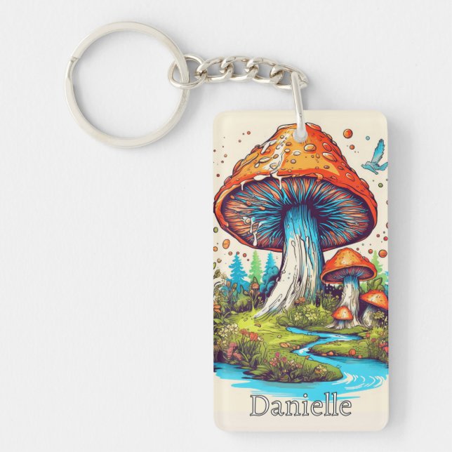 Creative Custom Monogram Psychedelic Mushroom Keychain (Front)