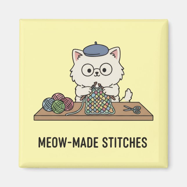 Creative Cute Cat Knitting Craft Cartoon Magnet (Devant)