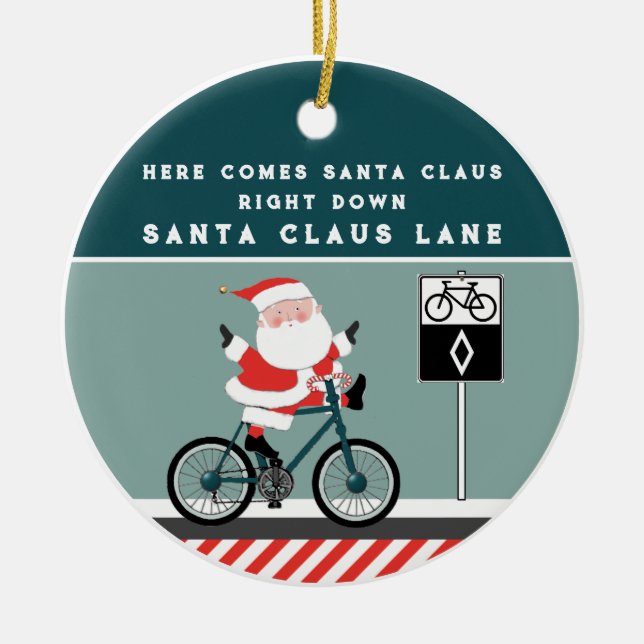 Creative Cyclist Biking Christmas 2021 Ceramic Ornament (Front)