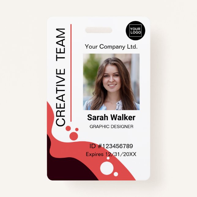 Creative designer Employee Photo Logo Name Orange  Badge (Front)