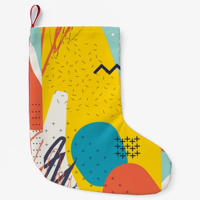 Creative doodle art header with different shapes a small christmas stocking (Front)