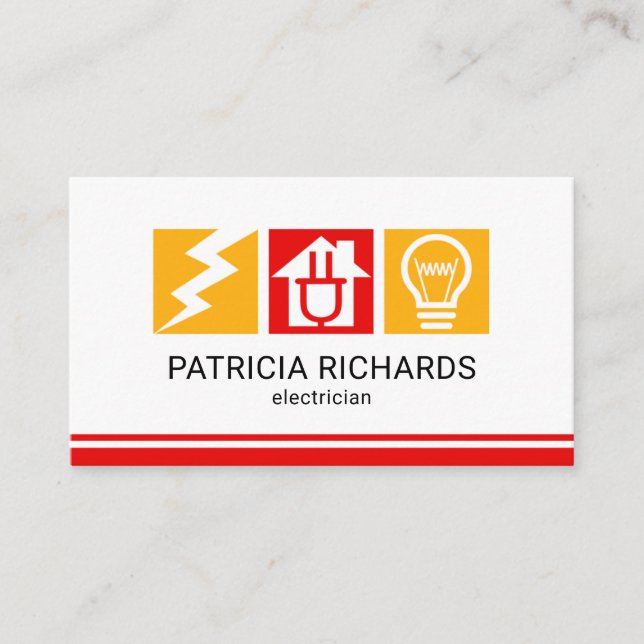 Creative Electrician Icon Blocks Business Card (Front)