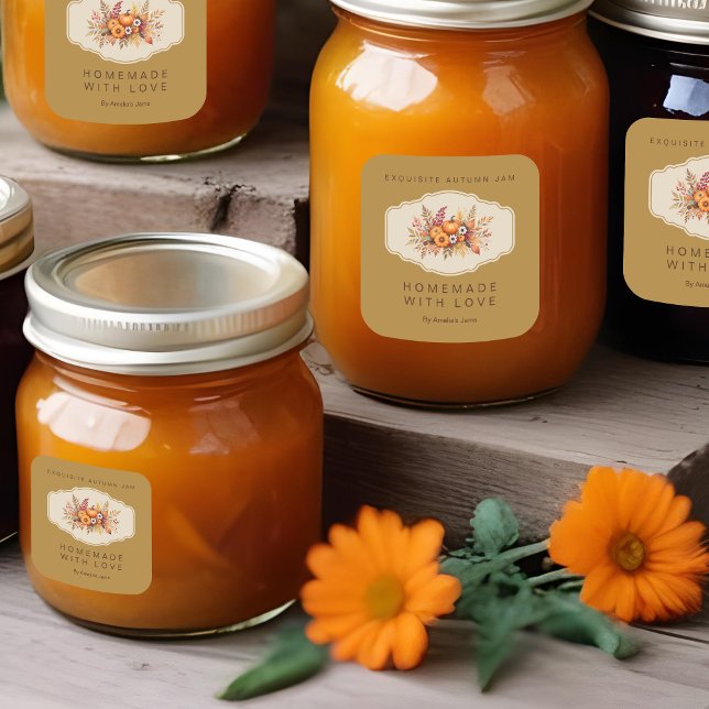 Creative Elegant Autumn Bouquet Flowers Berries Square Sticker (Creative Autumn Bouquet Flowers Berries & Others Autumn Elements Square Sticker for Homemade Article)