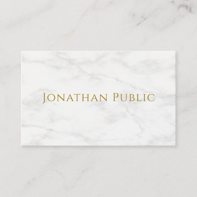 Creative Elegant Gold Text White Marble Template Business Card (Front)