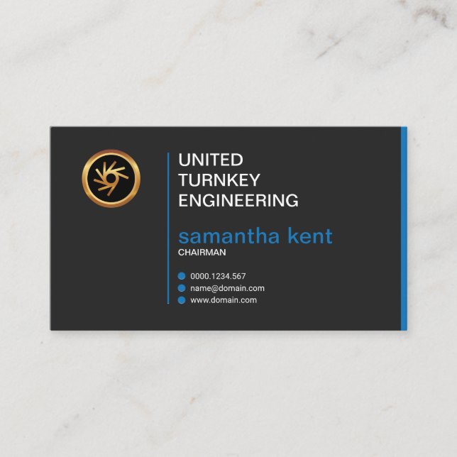 Creative Elegant Simple Retro Blue Chairman Business Card (Front)