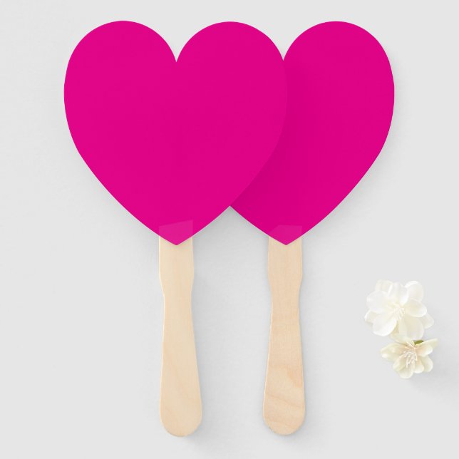 Creative Expression Hot Pink Paddle Heart Hand Fan (Front and Back)