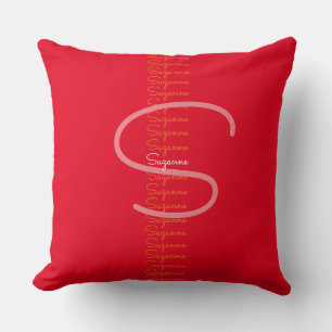 creative family name typography red monogram throw pillow
