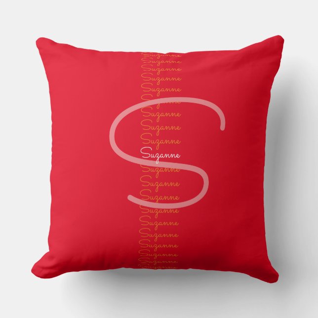 creative family name typography red monogram throw pillow (Front)