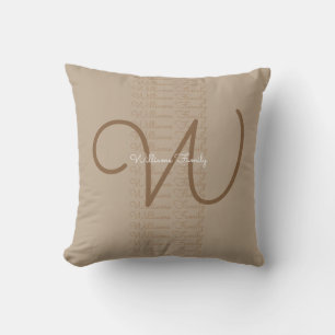 creative family name typography taupe monogram throw pillow