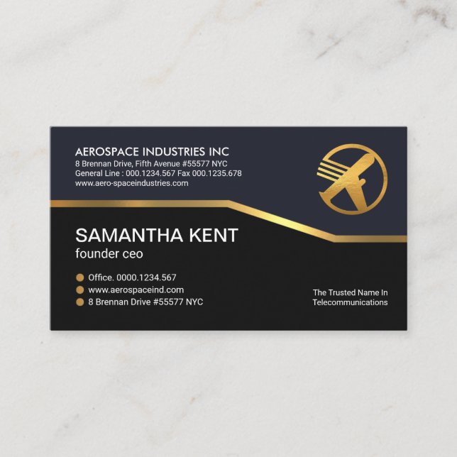 Creative Faux Gold Line Simple Blue Black CEO Business Card (Front)