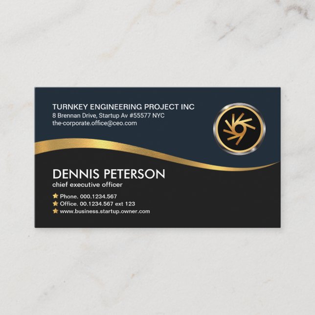 Creative Faux Gold Line Wave CEO Founder Business Card (Front)