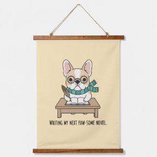 Creative French Bulldog Writing Book Yellow Decor Hanging Tapestry