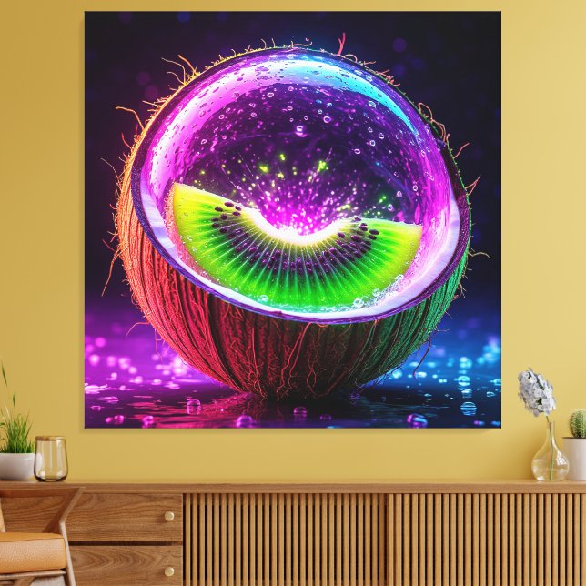 Creative Fusion of Exotic Kiwi and Coconut Canvas Print (Insitu(LivingRoom))