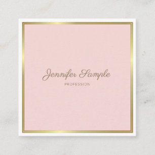 Creative Gold Blush Pink Hand Script Font Text Square Business Card