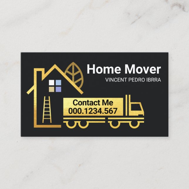 Creative Gold Building Moving Truck Business Card (Front)