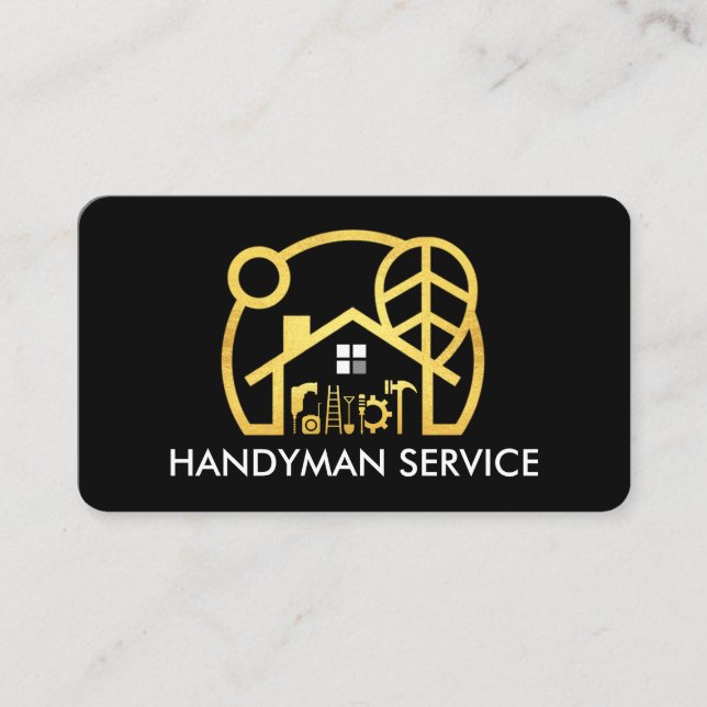 Creative Gold Handyman Tools Building Business Card (Front)