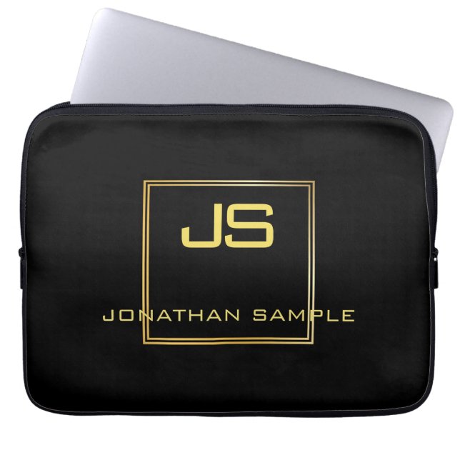 Creative Gold Monogram Black Template Laptop Laptop Sleeve (Front)