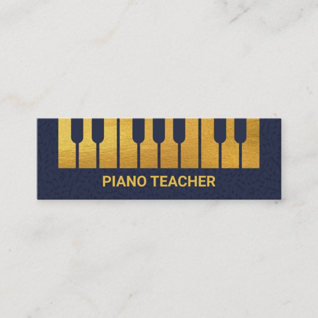 Creative Gold Piano Keys Floating Musical Notes Mini Business Card (Front)