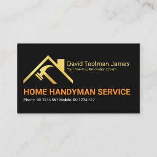Creative Gold Rooftop Hammer Building Handyman Business Card