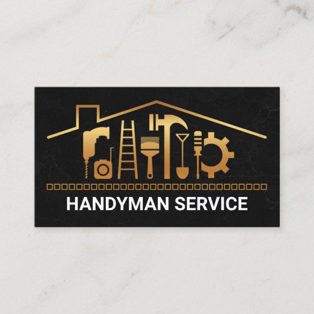 Creative Gold Rooftop Handyman Tools Business Card (Front)