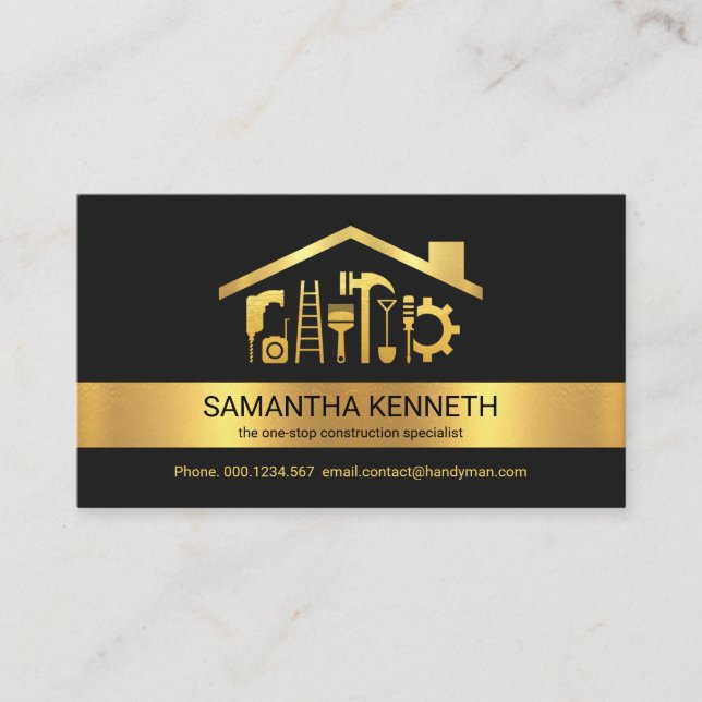 Creative Gold Stripe Construction Tools Business Card (Front)