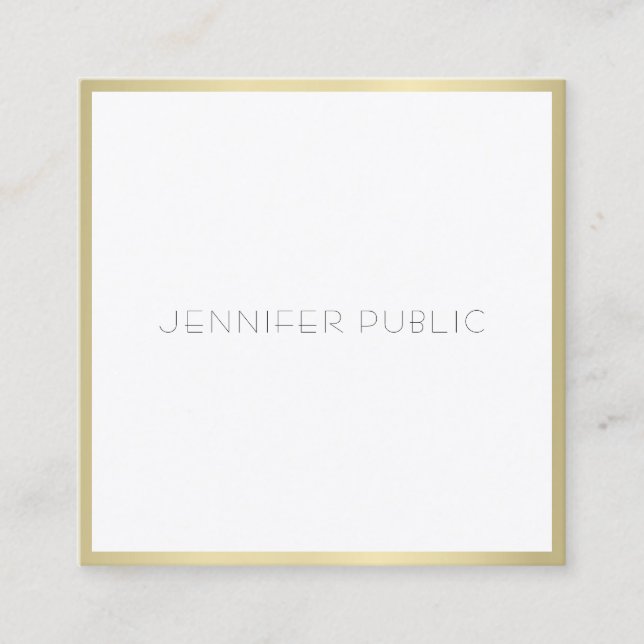 Creative Gold White Modern Simple Template Elegant Square Business Card (Front)