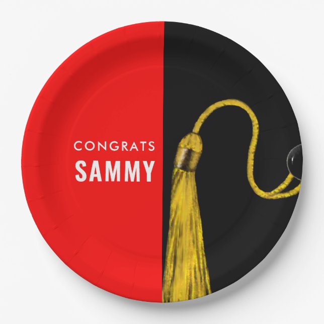 Creative Graduation Party Red Paper Plates (Front)
