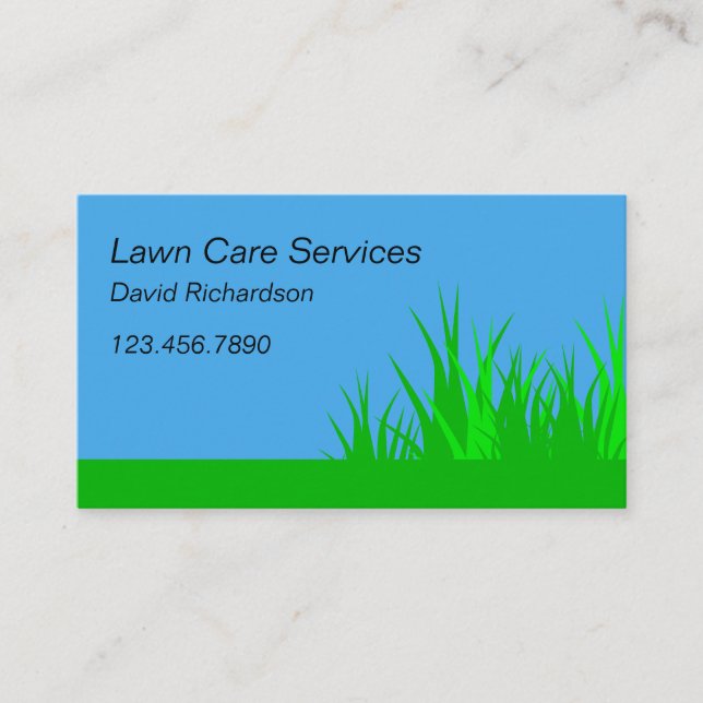 Creative Green Blue Lawn Mowing Care Services  Business Card (Front)