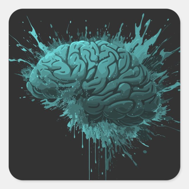 Creative Green Splash Brain Design Square Sticker (Front)