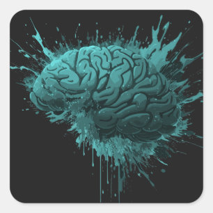Creative Green Splash Brain Design Square Sticker