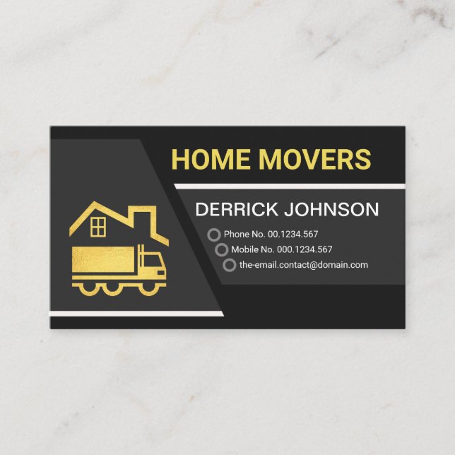 Creative Grey Trapezium Layers Home Movers Business Card (Front)