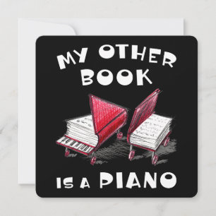 Creative Hand-Drawn Books On Wheels And Piano Invitation