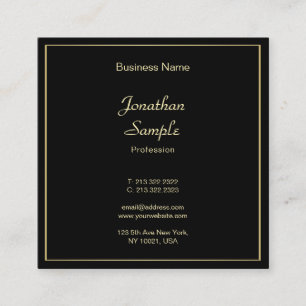 Creative Hand Script Font Elegant Black Gold Plain Square Business Card