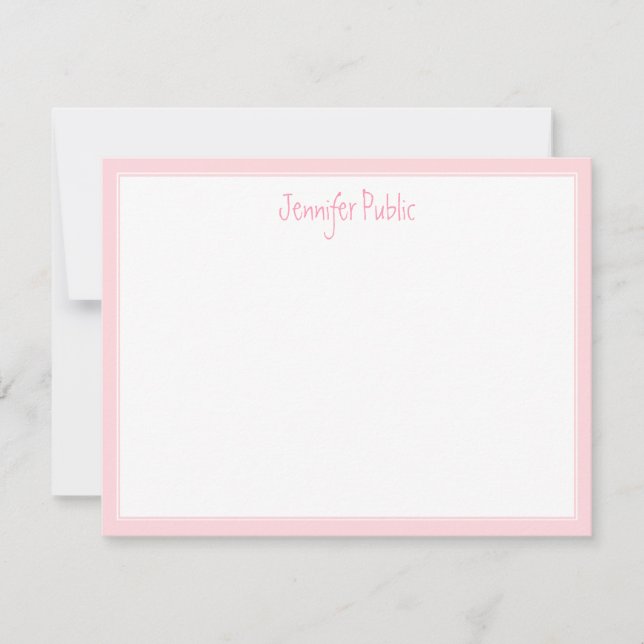Creative Hand Script Name Text Pink Border White Card (Front)