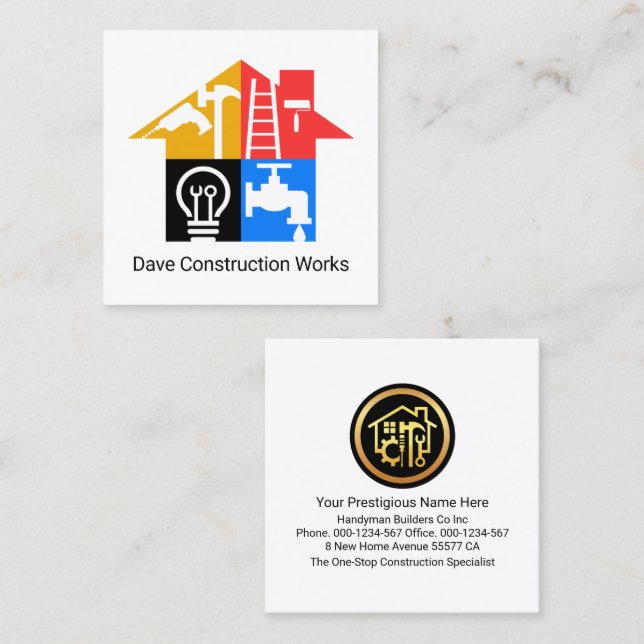 Creative Handyman Tools Building Square Business Card (Front/Back)