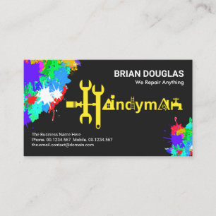 Creative Handyman Tools Motif Paint Splatter Business Card