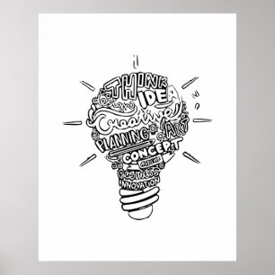 Creative ideas light bulb line art. poster
